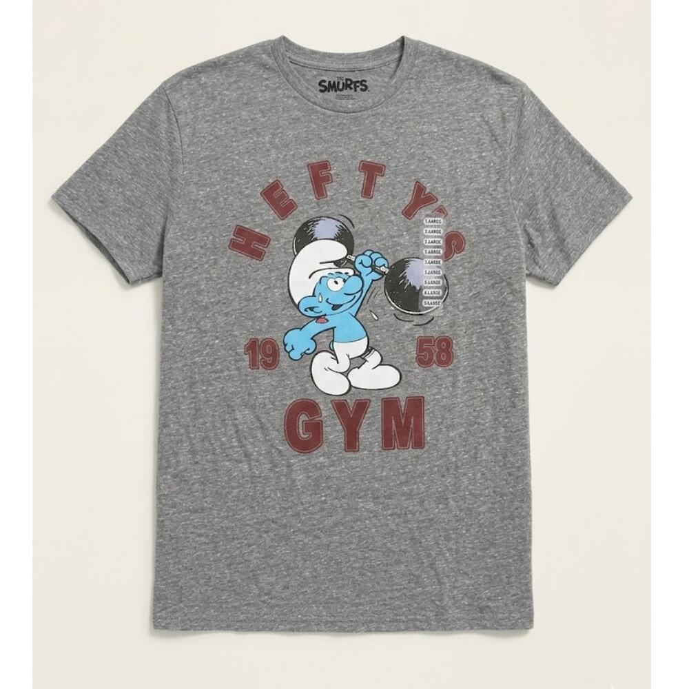 NWT The Smurfs Hefty’s Gym Graphic T-Shirt Gray Heather XL - Retro 1958